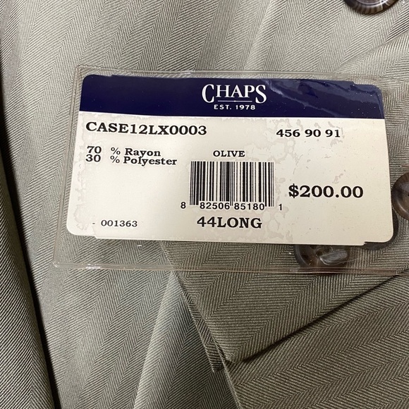 Chaps Mens Suit Jacket 3 Button Olive Beige Size 44 Long NWT - Picture 3 of 5